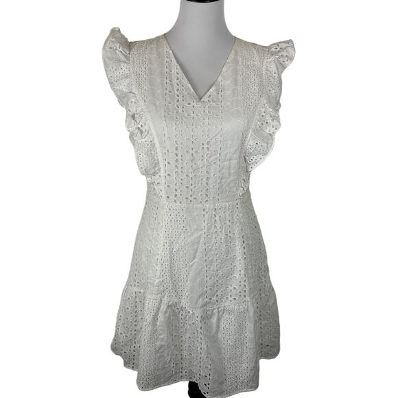 Miss Me Dresses & Skirts - Miss Me White Eyelet and Ruffle Western Mini Dress, Size Small, White